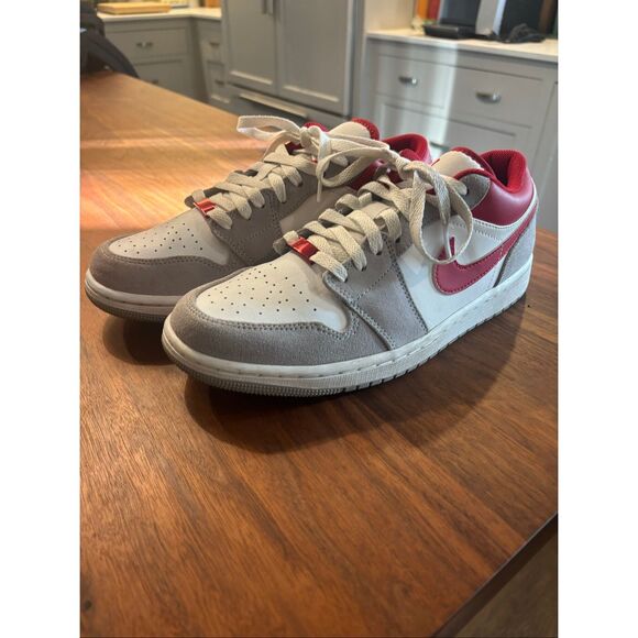 Nike Air Jordan’s Men’s Light Smoke Grey Gym Red Low Top Sneaker Shoes Size 8.5